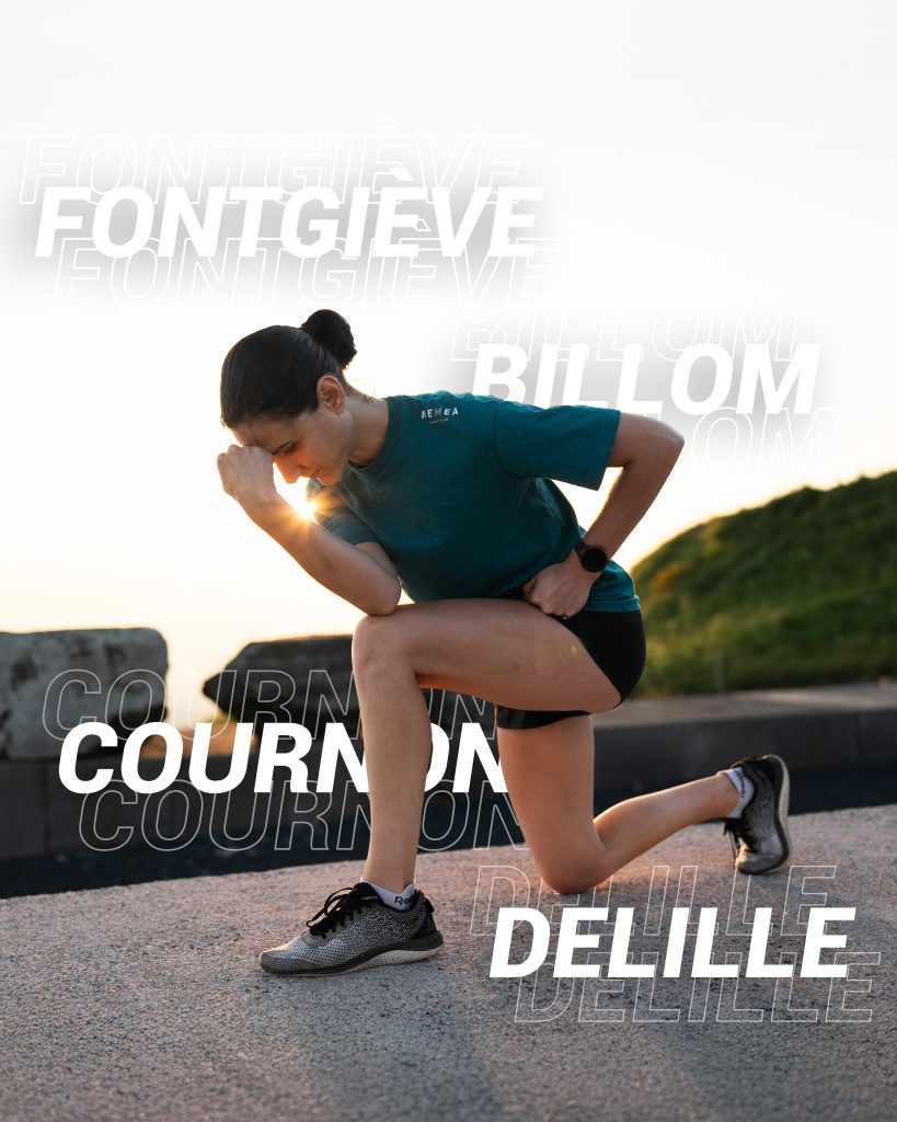 Femme sportive prenant une pose de yoga avec autours des mots flottant Billom-Cournon-Fontgiève-Delille Femme sportive prenant une pose de yoga avec autours des mots flottant Billom-Cournon-Fontgiève-Delille